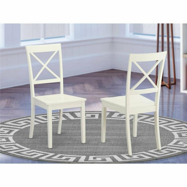 East West Furniture Boston Dining Chair with Wood Seat in Linen White Finish, 2PK BOC-WHI-W